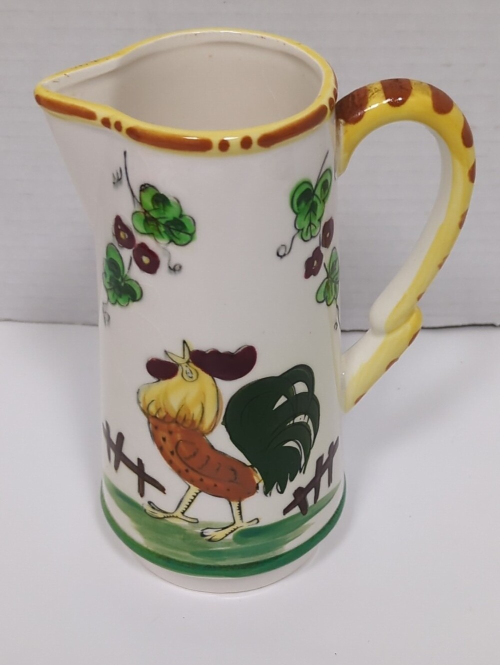 Vintage Hand Painted Ceramic Rooster Pitcher Early Provincial Ucagco Japan 1950